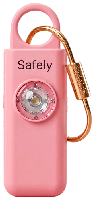 Safely ורודה מלפנים, עם הנצרה למעלה וכפתור הפנס בצד